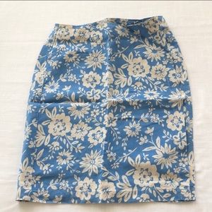 Talbots wedge wood blue & cream Irish  linen wrap skirt
